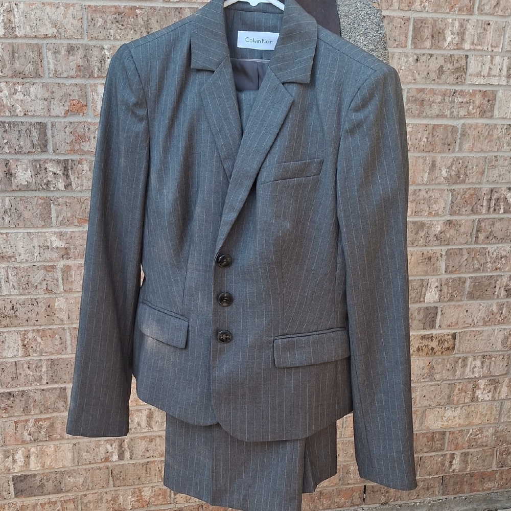 Calvin Klein Charcoal Pinstripe Suit Women's Pinstripe Suit Pant Blaze Set